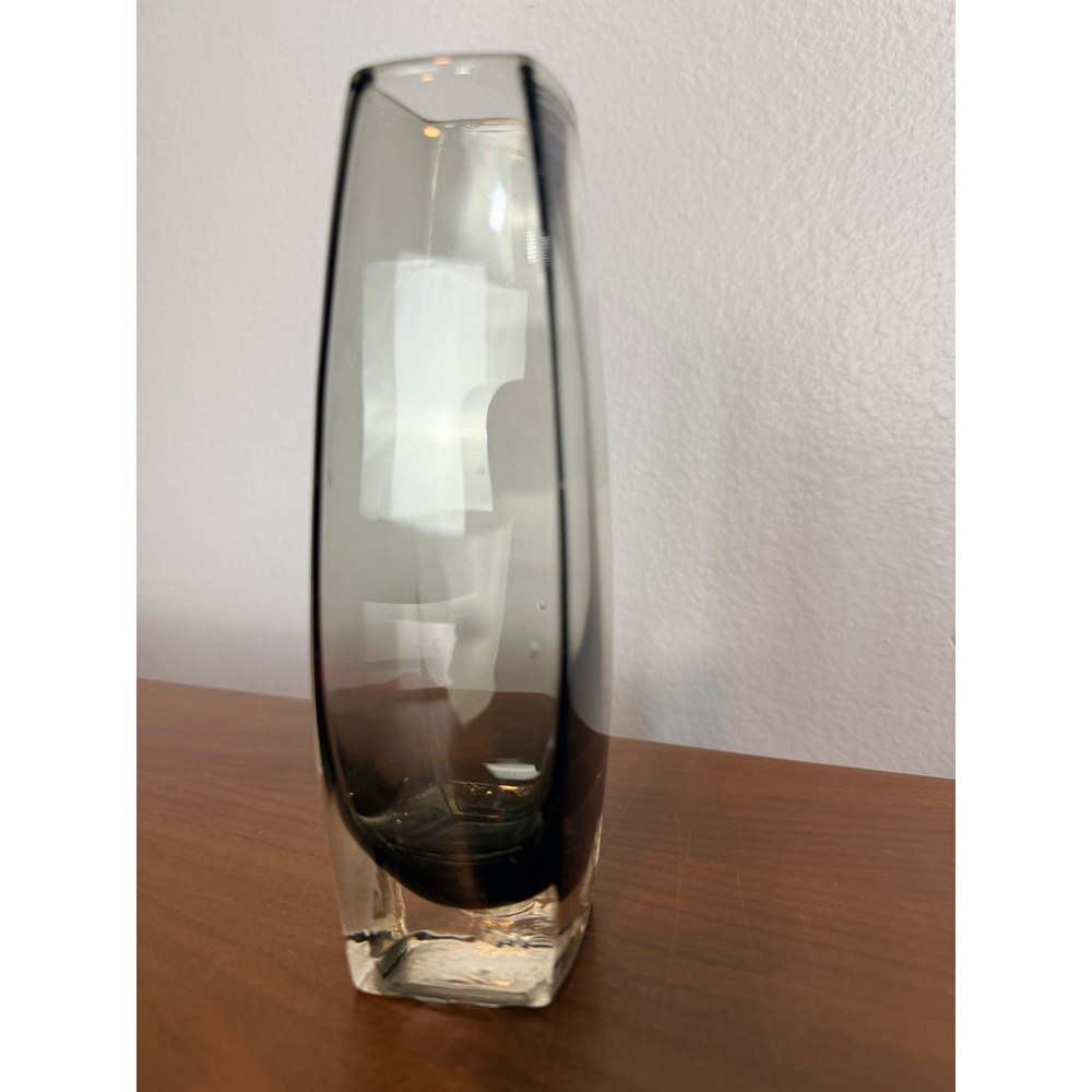 Smoked Glass Bud Vase Small Smoky Gray Art Glass Mid Century Modern‎ Tapered